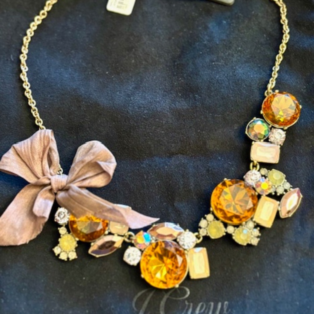 JCrew sparkling multi-stone and silk bow necklace